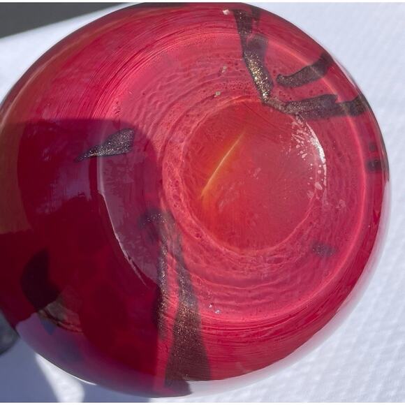 Beautiful Hand Blown Amphora Art Glass Vase red white and gold 5.25" W x 15" H - Picture 4 of 4